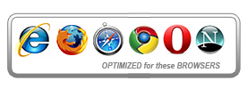 The website is optimized for Internet Explorer, Mozilla, Safari, Chrome, Opera, and Netscape browsers.